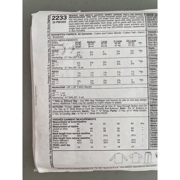 McCalls 2233 Chef Apron Sewing Pattern Uniform Essentials Size Large UNCUT - Picture 4 of 6